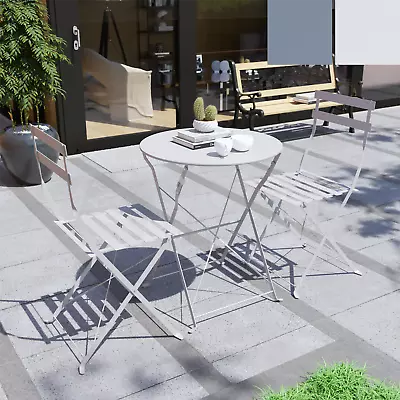 Metal Bistro Set Outdoor Garden Furniture Chair & Table 2 Seater Folding Grey • £64.99