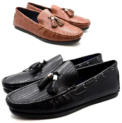 Mens Tassel Loafer Moccasin Faux Snake Skin Driving Casual Slip On Shoes Uk Size • £14.99