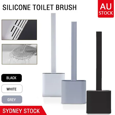 Bathroom Silicone Bristles Toilet Brush With Holder Creative Cleaning Brush Set • $10.99