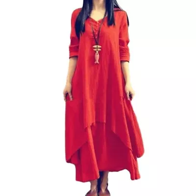 Y2K Style Women's Linen Dress Bohemian Layering Vintage Robe Loose Maxi Dress • £17.95