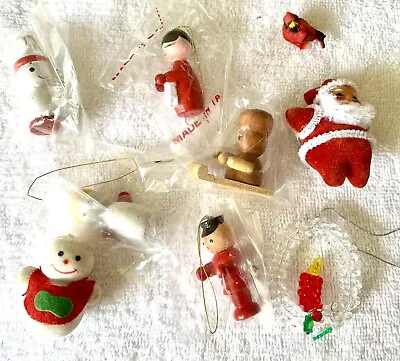 Lot Of 8 Vintage Wood Christmas Ornaments Assorted Wooden Taiwan Flocked Plastic • $12.99