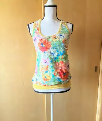 NWOT Sz S Ventti Yellow/Multi Petal Pattern Y Back Tank Top • $9