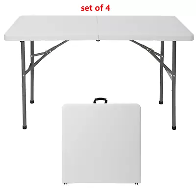 4PCS 4FT X 2FT Plastic Folding Picnic Table Lightweight For Camping Party White • $172.58