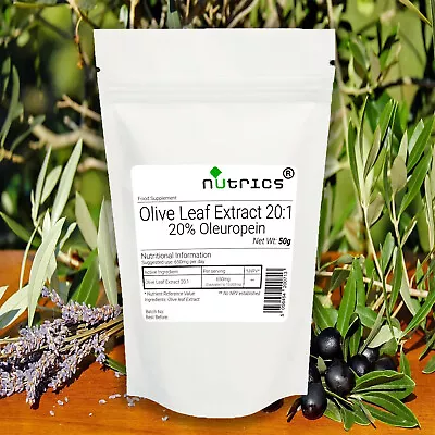 Nutrics® OLIVE LEAF 20:1 EXTRACT 20% OLEUROPEIN 50g Powder • £12.99