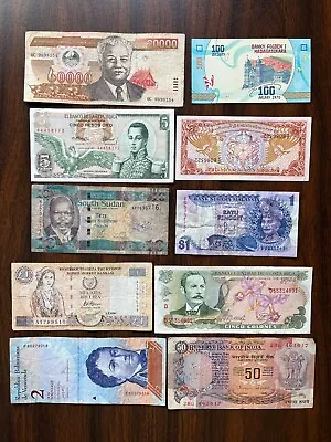 Great Lot Of 10 Mixed Banknotes Assorted Paper Money Foreign Currency Set • $10.95