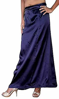 £11.87 • Buy Women Stain Silk Petticoat Saree Underskirt Free Size Silk Petticoat Navy Blue