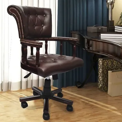Chesterfield Captains Swivel Office Chair Brown • $449.87