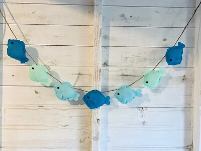 £8.50 • Buy Fabric Fish Bunting Beach Hut Seaside Aqua Blue Nursery
