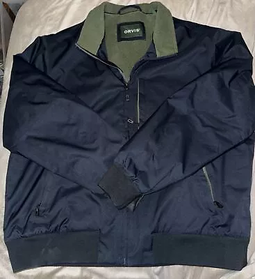 Orvis Jacket Mens XL Camping Hiking Softshell Lined 3 Zip Pocket EUC Navy Bomber • $50