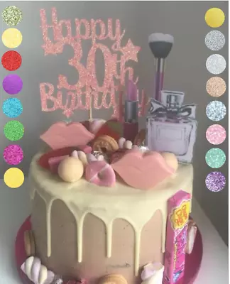 Personalised Glitter Cake Topper Custom Any Age Name Happy Birthday Party  • £4.15
