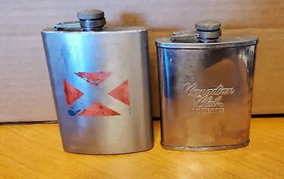Vintage Canadian Club Reserve Stainless Steel Whiskey Hip Flask & An Extra One • $0.99