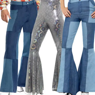 £21.99 • Buy Flared Trousers Adult Fancy Dress 60s 70s Groovy Hippy Disco Fever Costume Pants