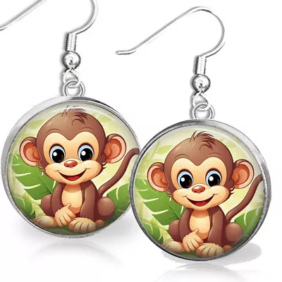 Cute Baby Monkey Earrings Watercolor Art Print Artisan Monkey Lover Gift • $13.95