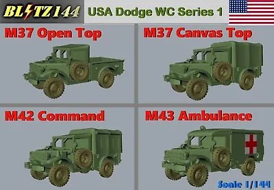 Blitz144 1/144 USA Dodge M37 M42 & M43 Ambulance Trucks Resin Kits • $11.47