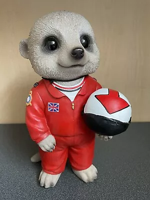 NEW MEERKAT RACING DRIVER ORNAMENT GARDEN OR INDOOR 22.5cm TALL RESIN BOXED NEW • £29.99