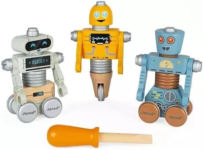 Janod Brico'Kids Wooden Robots Construction Toy Ages 3 And Up J06473 • £29.99