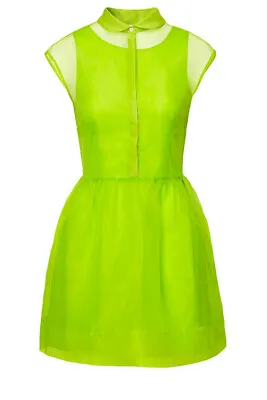 H&m Trend Rare Neon Green Sheer Mesh Mini Dress Uk 12 Eu 38 Us 8 Medium Bnwt • $46.06