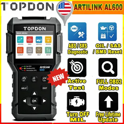 TOPDON AL600 ABS SRS Diagnostic Tool Car Full Engine OBD2 Scanner Code Reader • $85.99