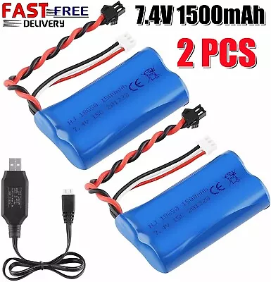 7.4V 1500mAh 15C 2s Li-Ion Battery T Deans Connector For WLtoys 4WD RC Car • £14.89