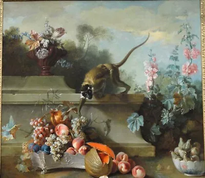 100% Handmade Oil PaintingMonkey Fruits And Flower By Jean Baptiste Oudry 050 • $129