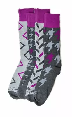 New Funky Socks Men's Abstract Pattern 4-pack Dual Color Gray Purple 10-13 • $13.49