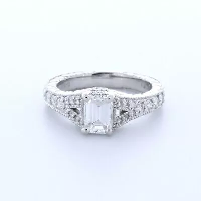1.5 CT Lab-Created Diamond E/VVS2 Emerald Cut 14K White Gold Vintage Accent Ring • $1969