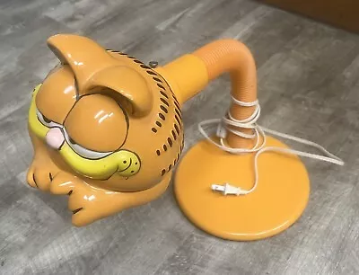 $99 • Buy Vintage 1981 Garfield UFS Desk Lamp W/ Ceramic Shade Cat Light Gooseneck Works