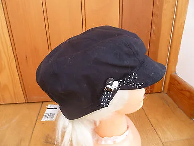 £9.99 • Buy Monsoon Accessorize Black Spot Bow Button Detail Baker Boy Peaked Hat Cap Bnwt