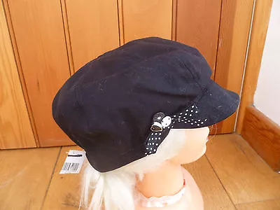 Monsoon Accessorize Black Spot Bow Button Detail Baker Boy Peaked Hat Cap Bnwt • £9.99