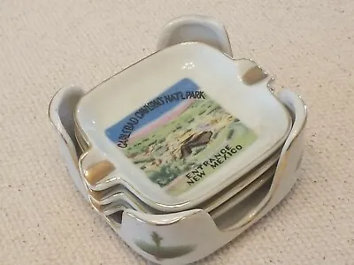 Vtg CARLSBAD CAVERNS Japan Ceramic Ashtray Set Yucca New Mexico Gold Accent   • $18.48