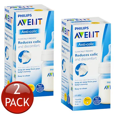 2 X Philips Avent Anti-Colic Feeding Baby Bottle 0M+ 125mL BPA Free Easy Clean • $28.56