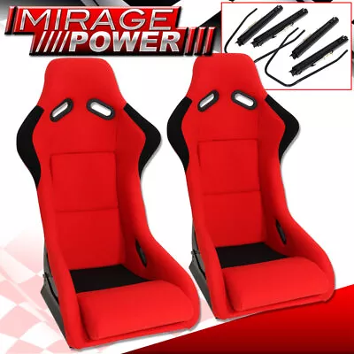 2X Full Bucket Automotive Car Seats Chair SPG Profi Style W/ Sliders Red Cloth • $307.99