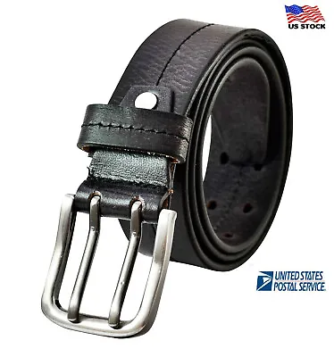 100% Genuine Mens Casual Stitched Leather Double Prong Belt Jean Golf Heavy Duty • $17.95