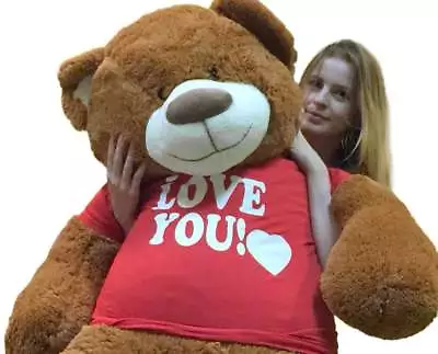 Big Plush 5 Foot Giant Teddy Bear 60 Inch Soft Cinnamon Brown I Love You T-shirt • $199.99