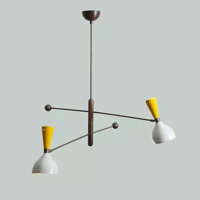  1950s Italian Sputnik Chandelier: Mid-Century Modern 2-Light Shade Fixture  • $299