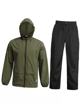  Men's Rain Suit 2 Piece Waterproof Breathable Rain Gear Large Army Green/Black • $73.85