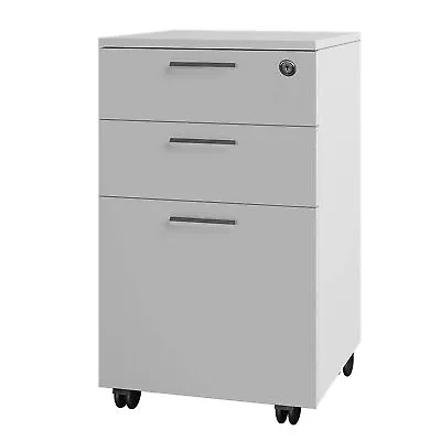 Office Filing Cabinet Pedestal Under Desk Storage Unit 3 Drawers Castors Beech • £53.99