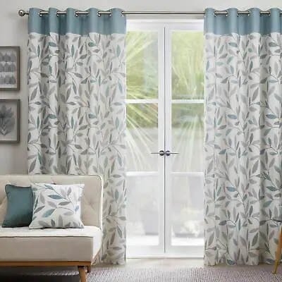 Beechwood Eyelet Curtains Leaf Print Ready Made Lined Ring Top Curtain Pairs • £54