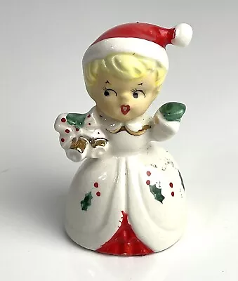 Vintage Napco Japan Christmas Bell Girl With Santa Hat 1950s Figurine • $45