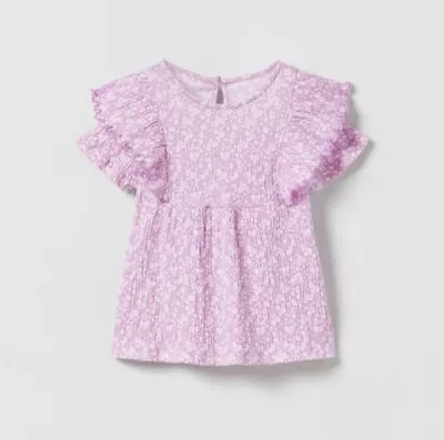 NWT Zara Baby Girl Floral Textured Ruffle Short Tee Shirt Boho Peplum 12-18m • $14.99
