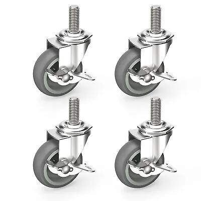 Caster Wheels 3 Inch Locking Stem Threaded Swivel Casters Heavy Duty Gr Set Of 4 • $23.10