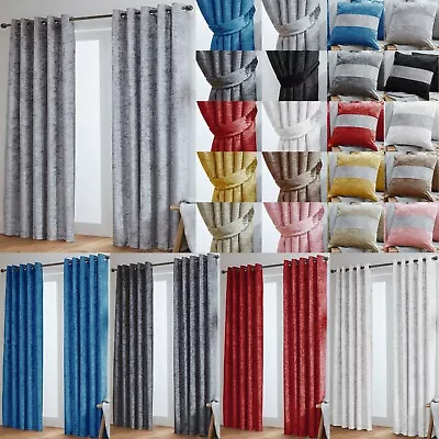 £4 • Buy Pair Crushed Velvet Curtains Eyelet Ring Top Fully Lined- Black - Silver - White