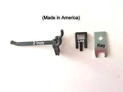 (100 PACK) 2 Inch Locking Black Plastic Pegboard Peg Hooks  (100 Locks 6 Keys) • $22.41