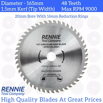 165mm X 48T TCT Cordless Circular Wood Saw Blade For Bosch Makita Dewalt Etc • £10.99