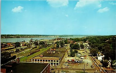 Aerial View Skyline Moline Up The Mississippi River Illinois Postcard • $3.99