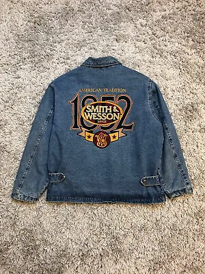 VINTAGE Smith & Wesson Denim Zip Up Jacket Shooting Hunting Embroidered Coat • $258.88