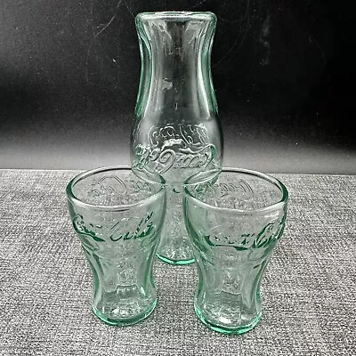 Vintage Mini Coca-Cola Coke Green Shot Glasses Indiana Glass Barware 3  Tall 2oz • $19.80