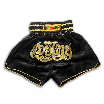 Black Muaythai Shorts Muay Thai Embroidery Boxing Costume Mma K1 UFC Kickboxing • $37.64