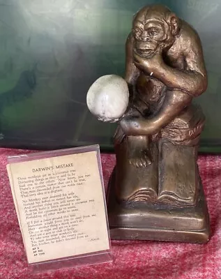 Vintage Darwin’s Mistake Monkey Statue Skull Sculpture Austin Productions W/card • $39.99
