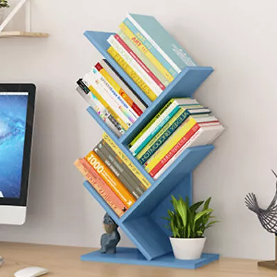 5-Tier Tree Bookshelf Wooden Display Shelf Organiser Storage Desktop Bookcase UK • £19.33